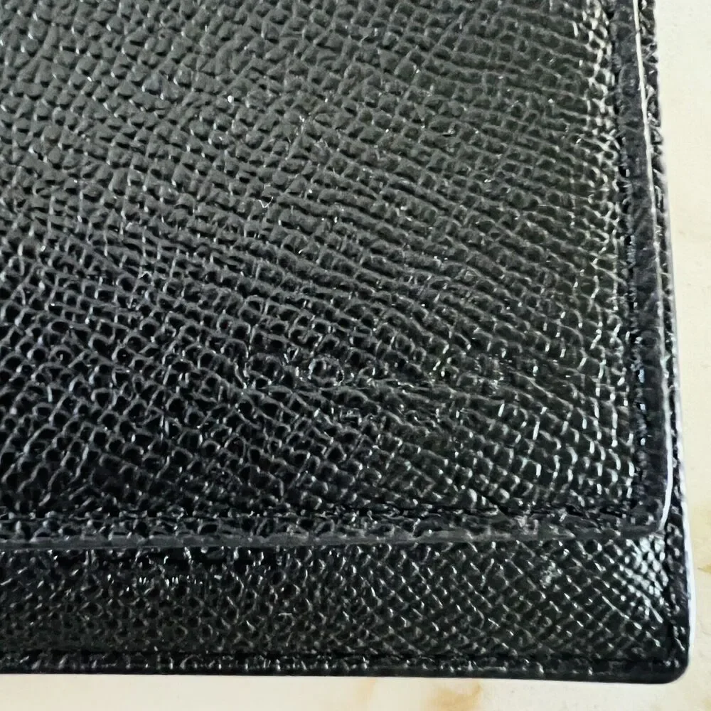 COACH Compact ID Cross Black Crossgrain Leather Bi-Fold Wallet